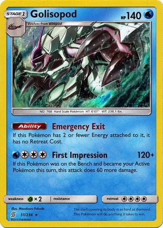 Pokemon Card Unified Minds 051/236 51/236 Golisopod Holo Rare