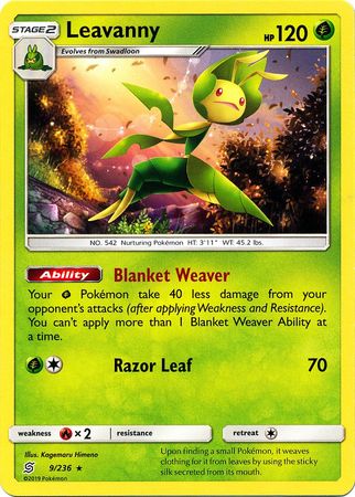 <transcy>Pokemon Card Unified Minds 009/236 9/236 Leavanny Sjælden</transcy>