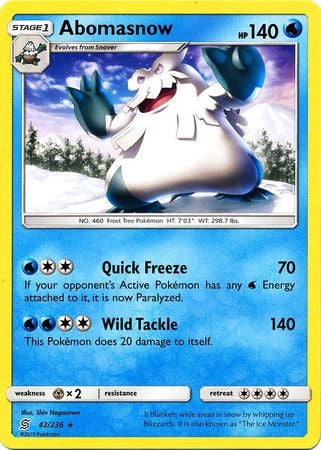 <transcy>Pokemon Card Unified Minds 042/236 42/236 Abomasnow Sjælden</transcy>