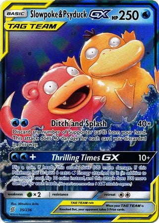 <transcy>Pokemon Card Unified Minds 035/236 35/236 Slowpoke & Psyduck Tag Team GX Ultra Rare</transcy>