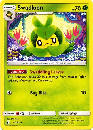 <transcy>Pokemon Card Unified Minds 008/236 8/236 Swadloon Ikke almindelig</transcy>