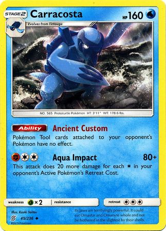 Pokemon Card Unified Minds 045/236 45/236 Carracosta Uncommon