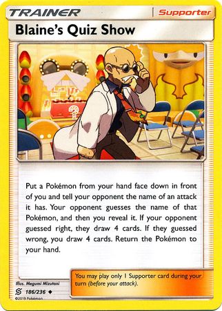 Pokemon Card Unified Minds 186/236 Blaine's Quiz Show Supporter Uncommon