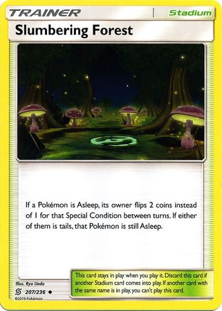 Pokemon Card Unified Minds 207/236 Slumbering Forest Stadium Uncommon