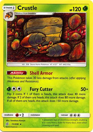 <transcy>Pokemon Card Unified Minds 011/236 11/236 Crustle Sjælden</transcy>