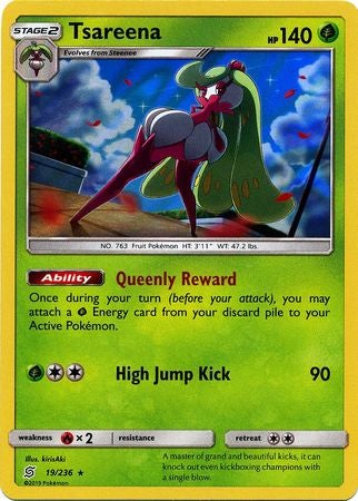 <transcy>Pokemon Card Unified Minds 019/236 19/236 Tsareena Holo Sjælden</transcy>