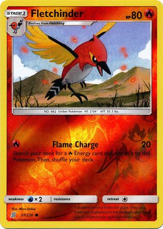 Pokemon Card Unified Minds 031/236 31/236 Fletchinder Reverse Holo Common