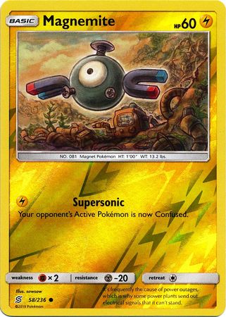 Pokemon Card Unified Minds 058/236 58/236 Magnemite Reverse Holo Common