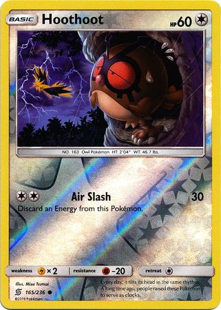 Pokemon Card Unified Minds 165/236 Hoothoot Reverse Holo Common