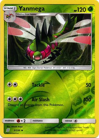 <transcy>Pokemon Card Unified Minds 003/236 3/236 Yanmega Reverse Holo Ikke almindelig</transcy>
