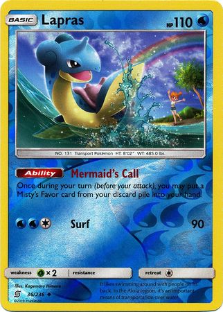 Pokemon Card Unified Minds 036/236 36/236 Lapras Reverse Holo Uncommon