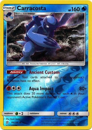 Pokemon Card Unified Minds 045/236 45/236 Carracosta Reverse Holo Uncommon