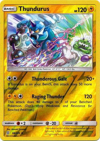 Pokemon Card Unified Minds 068/236 68/236 Thundurus Reverse Holo Uncommon