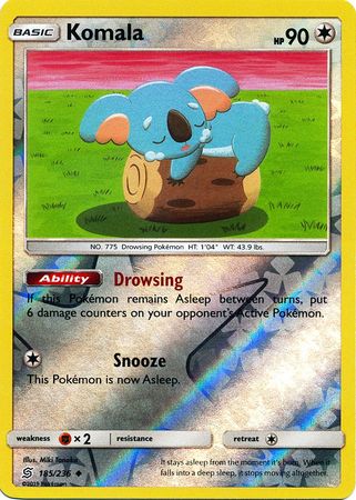 Pokemon Card Unified Minds 185/236 Komala Reverse Holo Uncommon