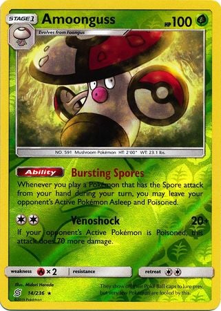<transcy>Pokemon Card Unified Minds 014/236 14/236 Amoonguss Reverse Holo Sjælden</transcy>