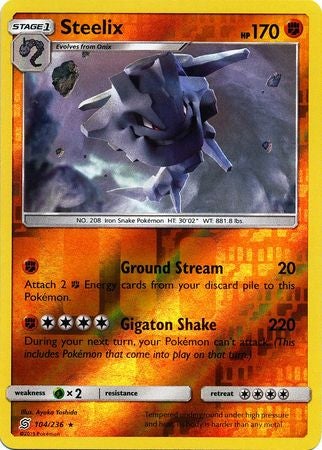 <transcy>Pokemon Card Unified Minds 104/236 Steelix Reverse Holo Sjælden</transcy>