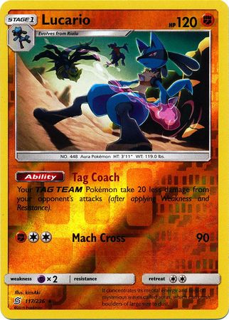 Pokemon Card Unified Minds 117/236 Lucario Reverse Holo Rare