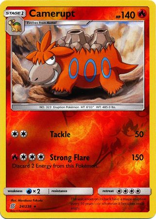 <transcy>Pokemon Card Unified Minds 024/236 24/236 Camerupt Reverse Holo Sjælden</transcy>