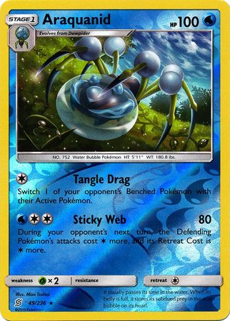 <transcy>Pokemon Card Unified Minds 049/236 49/236 Araquanid Reverse Holo Sjælden</transcy>