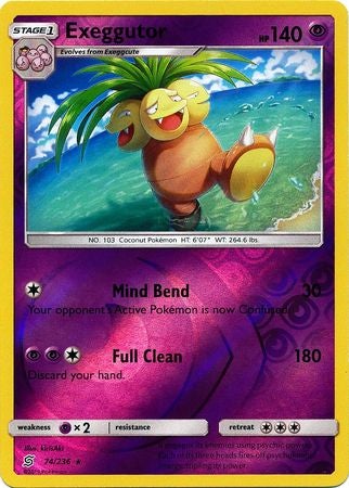 Pokemon Card Unified Minds 074/236 74/236 Exeggutor Reverse Holo Rare