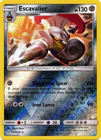 Pokemon Card Unified Minds 142/236 Escavalier Reverse Holo Rare