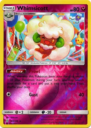 Pokemon Card Unified Minds 144/236 Whimsicott Reverse Holo Rare