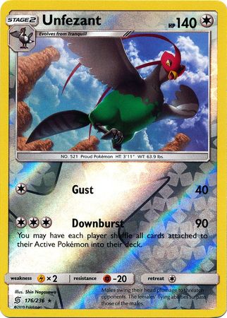Pokemon Card Unified Minds 176/236 Unfezant Reverse Holo Rare