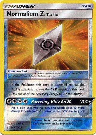 Pokemon Card Unified Minds 203/236 Normalium Z: Tackle Item Reverse Holo Uncommon