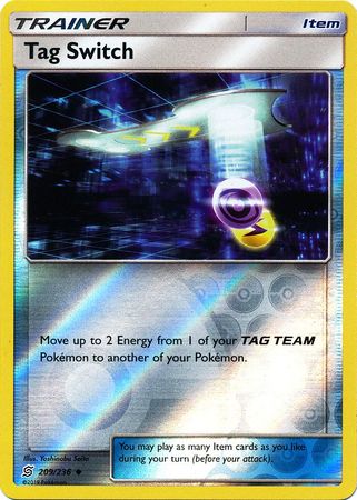 Pokemon Card Unified Minds 209/236 Tag Switch Item Reverse Holo Uncommon