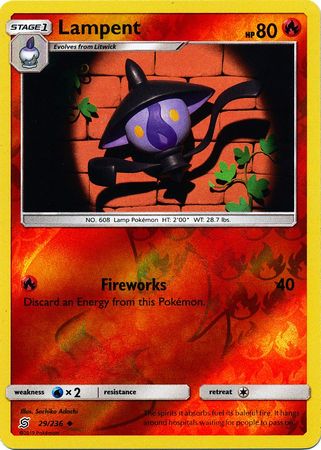 Pokemon Card Unified Minds 029/236 29/236 Lampent Reverse Holo Uncommon