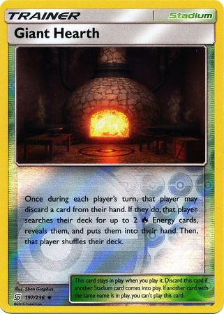 Pokemon Card Unified Minds 197/236 Giant Hearth Stadium Reverse Holo Uncommon