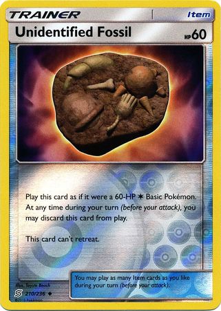 Pokemon Card Unified Minds 210/236 Unidentified Fossil Item Reverse Holo Uncommon