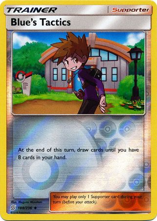 Pokemon Card Unified Minds 188/236 Blue's Tactics Supporter Reverse Holo Uncommon