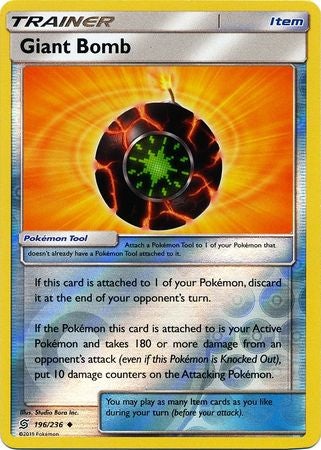 Pokemon Card Unified Minds 196/236 Giant Bomb Item Reverse Holo Uncommon