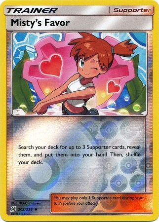 Pokemon Card Unified Minds 202/236 Misty's Favor Supporter Reverse Holo Uncommon