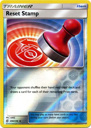 Pokemon Card Unified Minds 206/236 Reset Stamp Item Reverse Holo Uncommon