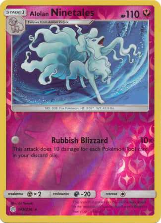 Pokemon Card Cosmic Eclipse 145/236 Alolan Ninetales Reverse Holo Rare