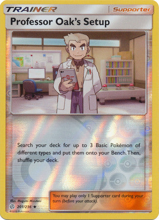 <transcy>Pokemon Card Cosmic Eclipse 201/236 Professor Oak's Setup Supporter Omvendt Holo Ualmindelig</transcy>