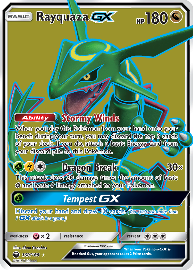 Pokemon Card Celestial Storm 160/168 Rayquaza-GX Pokemon Full Art Ultra Rare *MINT*