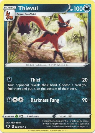 Pokemon Card Sword and Shield 126/202 Thievul Rare