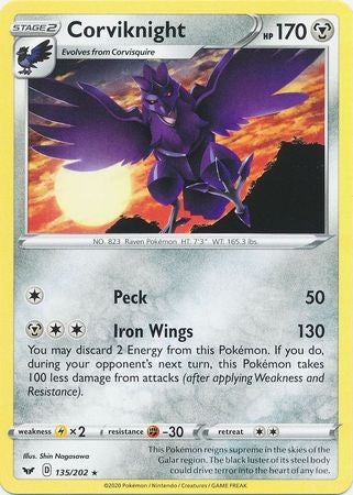 Pokemon Card Sword and Shield 135/202 Corviknight Rare