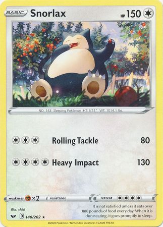 Pokemon Card Sword and Shield 140/202 Snorlax Rare