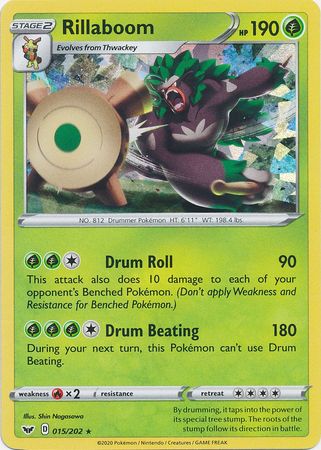 <transcy>Pokemon Card Sword and Shield 015/202 Rillaboom knust Holo</transcy>