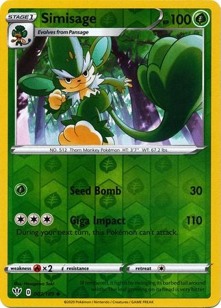 <transcy>Pokemon Card Darkness Ablaze 7/189 007/189 Simisage Uncommon Reverse Holo</transcy>