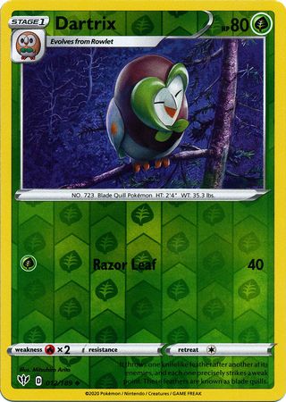 Pokemon Card Darkness Ablaze 12/189 012/189 Dartrix Uncommon Reverse Holo