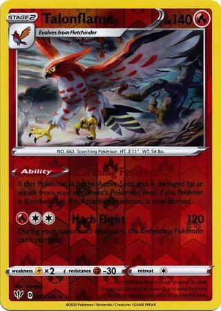 <transcy>Pokemon Card Darkness Ablaze 32/189 032/189 Talonflame Rare Reverse Holo</transcy>