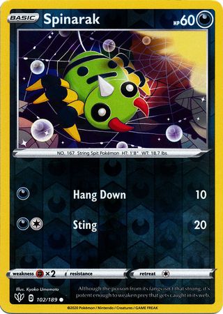 <transcy>口袋妖怪卡片黑暗闪耀 102/189 102/189 Spinarak 普通反向全息</transcy>