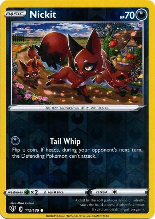 Pokemon Card Darkness Ablaze 112/189 112/189 Nickit Common Reverse Holo