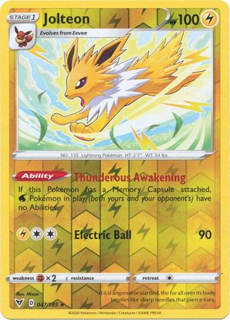 Pokemon Card Vivid Voltage 047/185 47/185 Jolteon Reverse Holo Rare