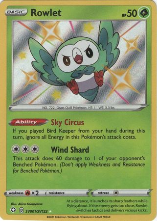 <transcy>Pokemon Card Shining Fates SV001 / SV122 SV1 / SV122 Rowlet Shiny Rare</transcy>